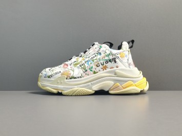ZH Gucci x Balenciaga Tripe-S 6771952128.ZH (W) 발렌시아가 x 구찌 해커 프로젝트 트리플 S 스니커즈 멀티컬러 레더 플로라 프린트 아이보리 677195UL1108461