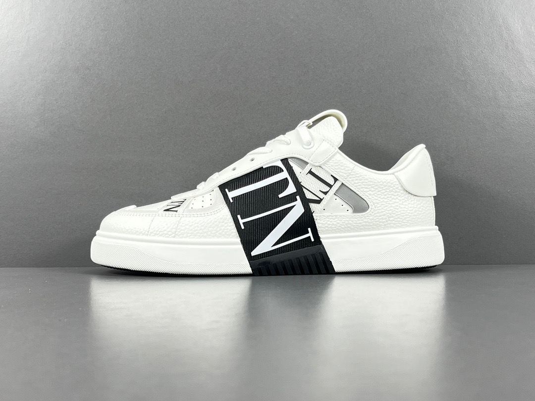 GOD 발렌티노 송아지 가죽 & 패브릭 밴드 VL7N 로우탑 스니커즈 화이트 블랙 2Y2S0C58WRQ24P